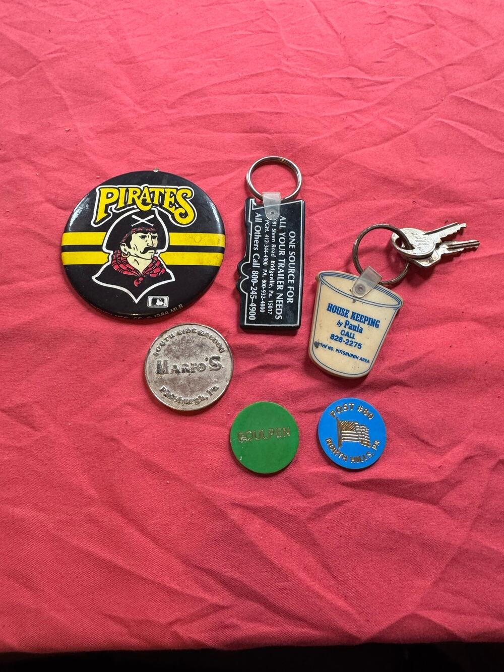 Vintage Pittsburgh Memorabilia Lot - Mario's South Side Saloon Token, PiratesPin